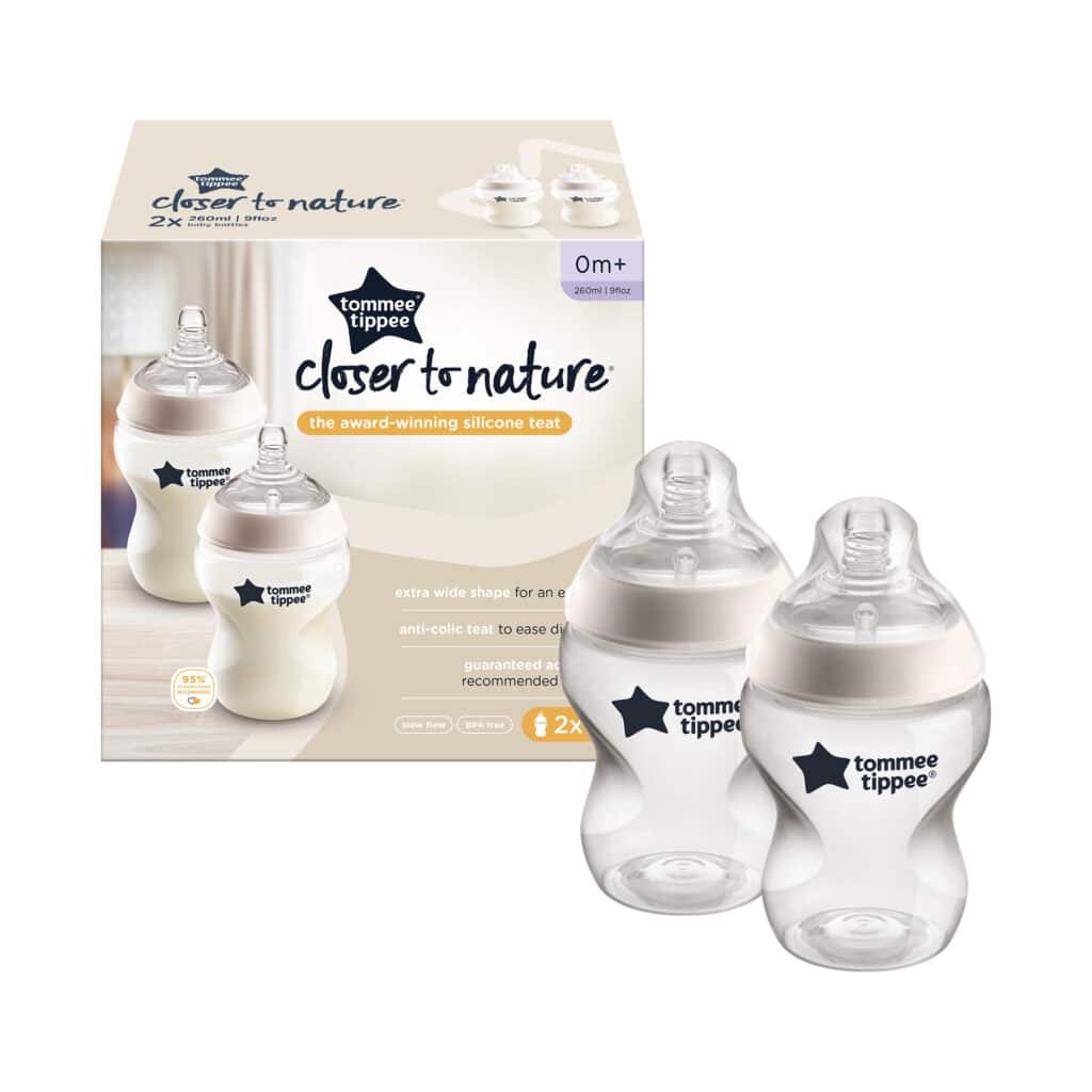 Tomme tippee Closer to nature bottle with silicon teat 260ml 0m+ 2pack plain colour