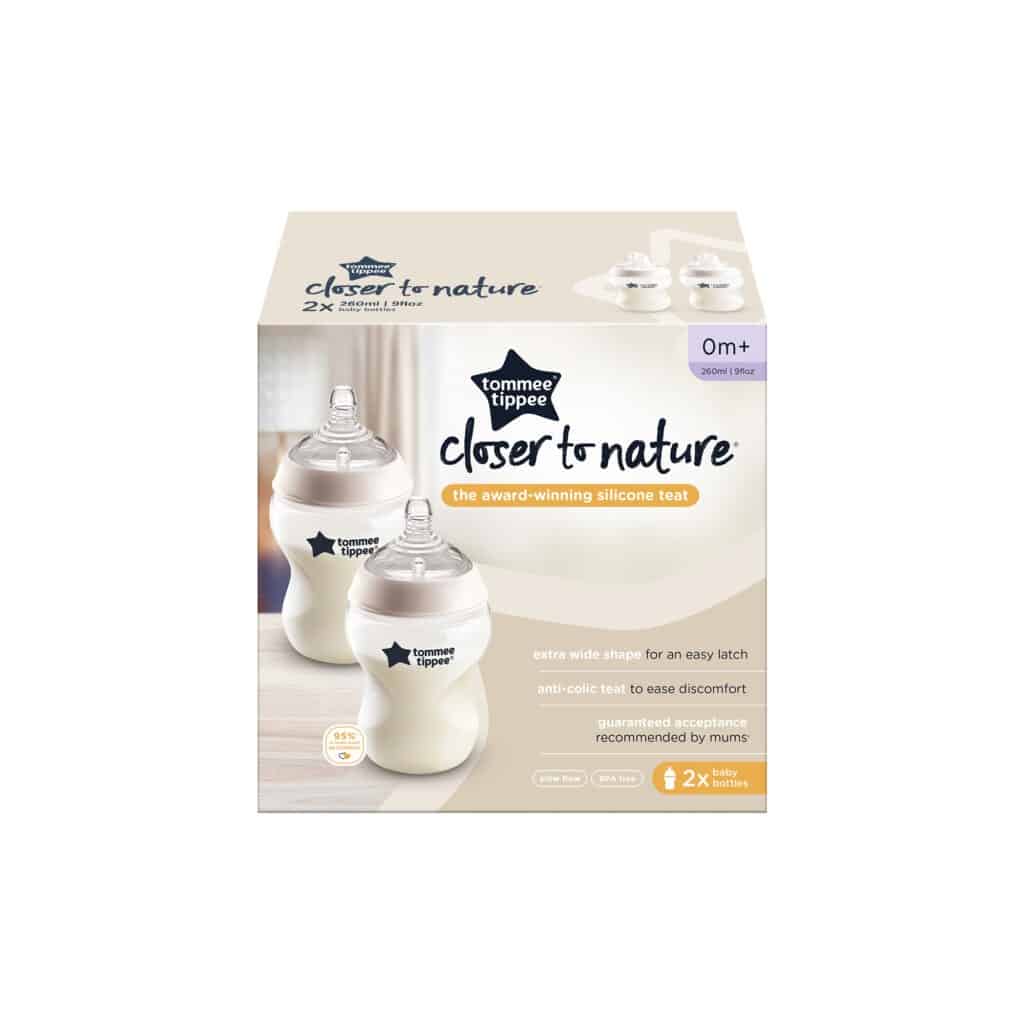 Tomme tippee Closer to nature bottle with silicon teat 260ml 0m+ 2pack plain colour