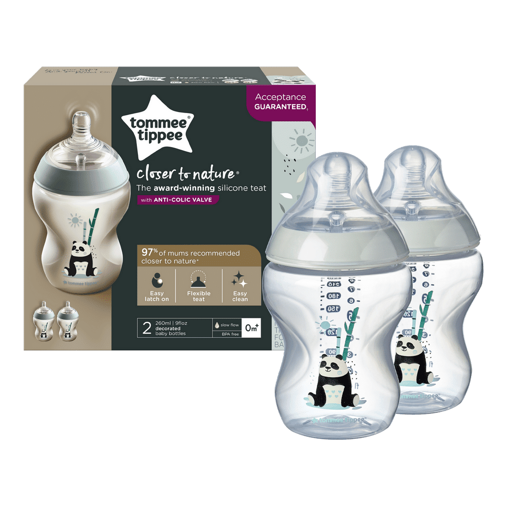 Tomme tippee Closer to nature bottle with silicon teat 260ml 0m+ 2pack plain colour
