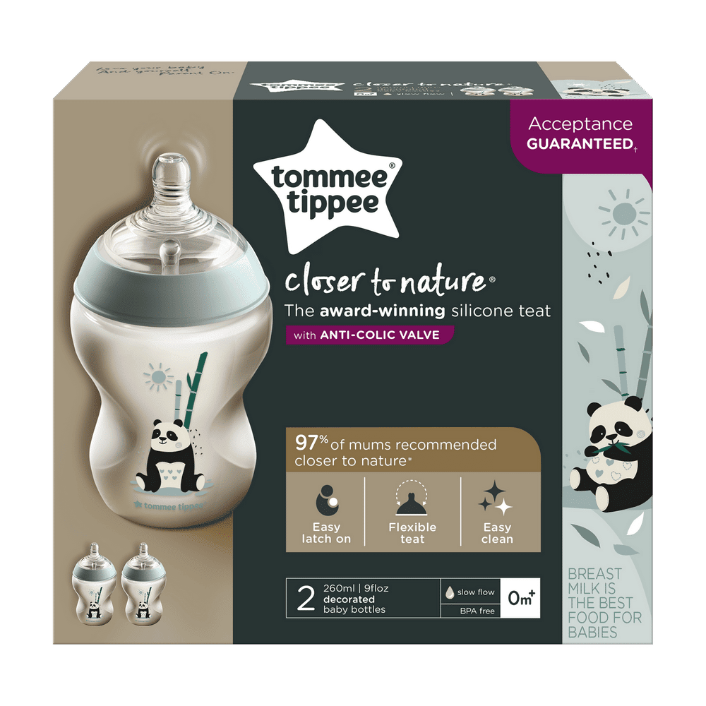Tomme tippee Closer to nature bottle with silicon teat 260ml 0m+ 2pack plain colour