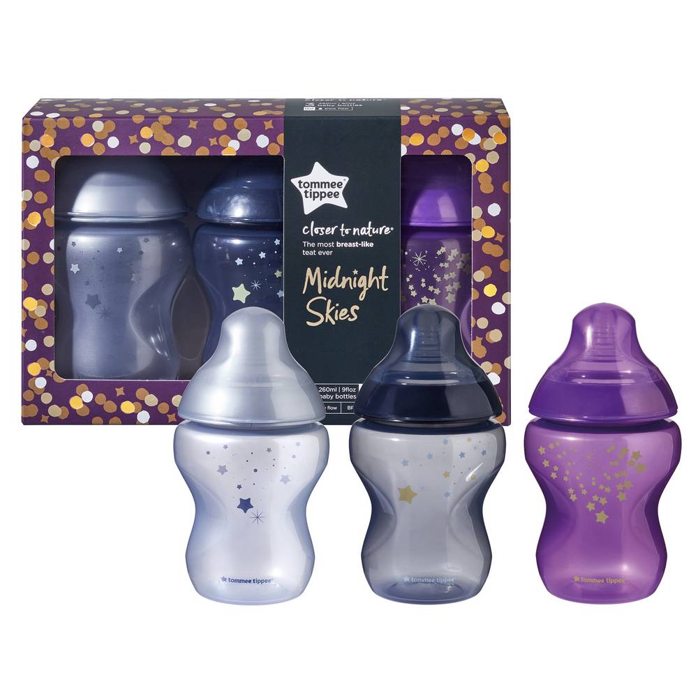 Tomme tippee Closer to nature bottle with silicon teat 260ml 0m+ 2pack plain colour