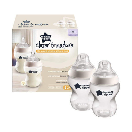 Tomme tippee Closer  to nature bottle with silicon teat 260ml 0m+ 2pack plain colour